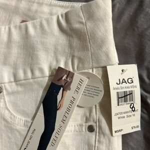 Jag Women's Amelia High Rise Slim Ankle  White Skinny Jeans embroidered NWT 16